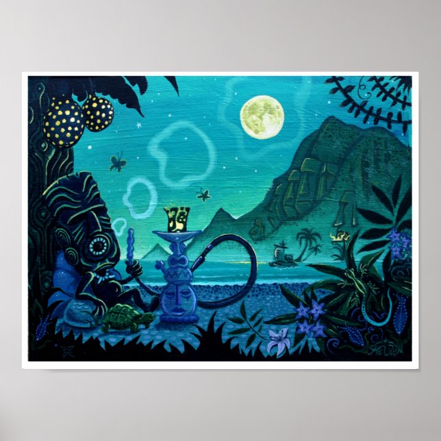 'Blowing Smoke on the Turquoise Coast' tiki print (Front)