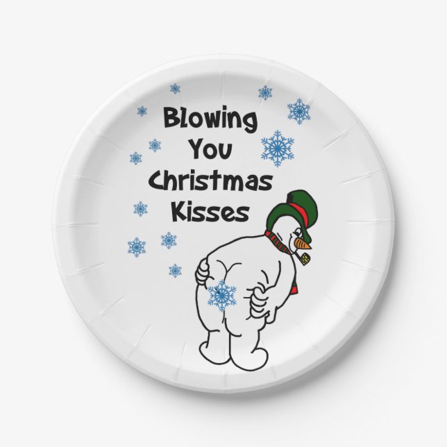 Blowing you Christmas Kisses Snowman Paper Plates (Front)