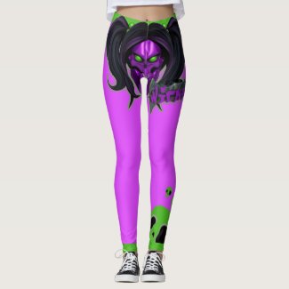 Blox3dnyc.com Wicked lady design.Green/Purple Leggings