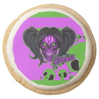 Blox3dnyc.com Wicked lady design.Green/Purple Round Shortbread Cookie