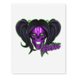 Blox3dnyc.com Wicked lady design.Green/Purple Temporary Tattoos