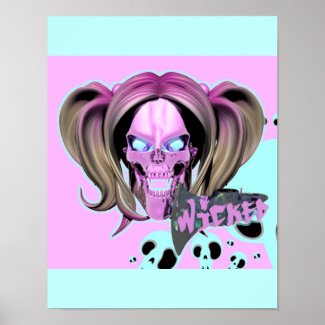 Blox3dnyc.com Wicked lady design.Pink/Light Cyan Poster