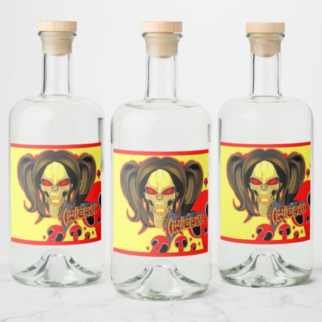 Blox3dnyc.com Wicked lady design.Red/Yellow Liquor Bottle Label (Bottles)