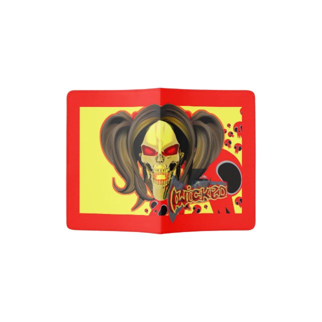 Blox3dnyc.com Wicked lady design.Red/Yellow Passport Holder (Opened)