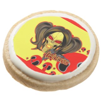 Blox3dnyc.com Wicked lady design.Red/Yellow Round Shortbread Cookie