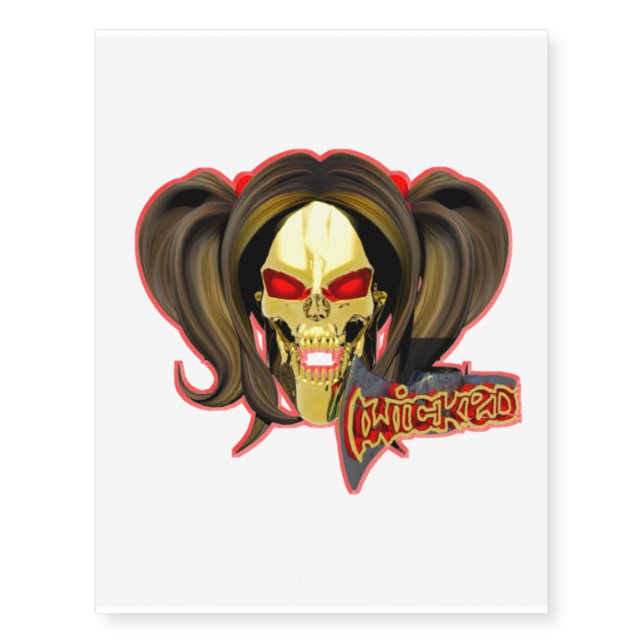 Blox3dnyc.com Wicked lady design.Red/Yellow Temporary Tattoos (Front)