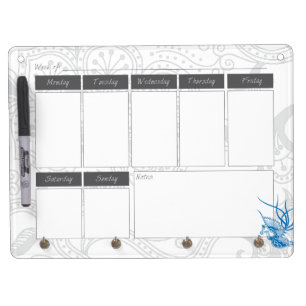 Blu Bird & Floral Pattern Calendar Dry Erase Board