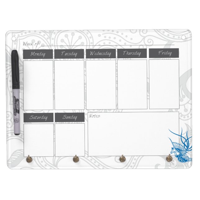 Blu Bird & Floral Pattern Calendar Dry Erase Board (Front)