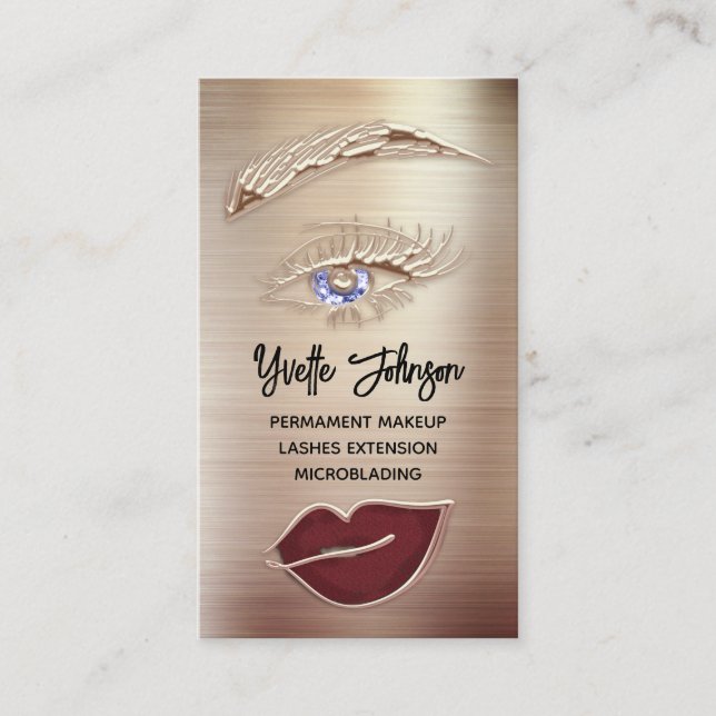 Blu Eyelash Brow Makeup Logo QR Code Lips Rose  Business Card (Front)