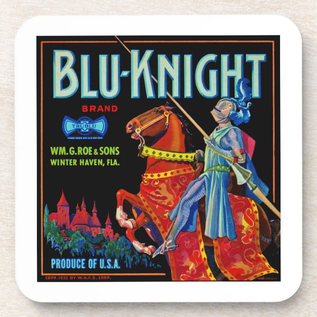 Blu Knight Fruit Label Drink Coaster (Front)