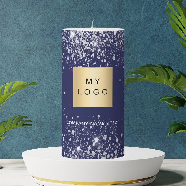 Blu silver glitter sparkles business comapany logo pillar candle (Creator Uploaded)