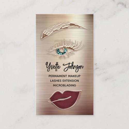 Blu Teal Eyelash Brow Makeup Logo QRCode Lip Rose  Business Card