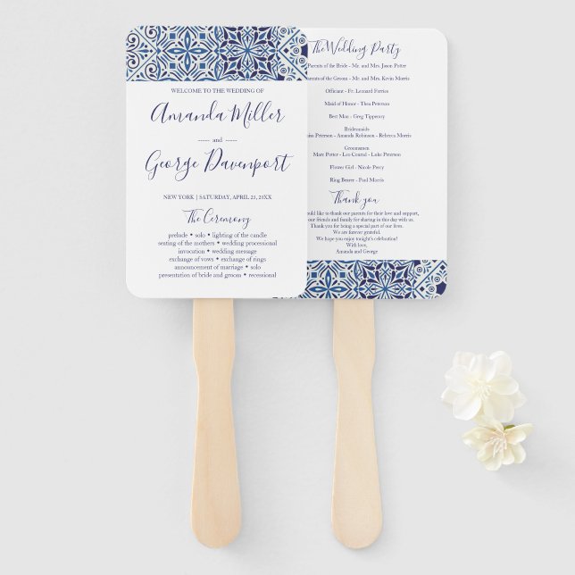 Blu Tiles wedding program fan (Front and Back)