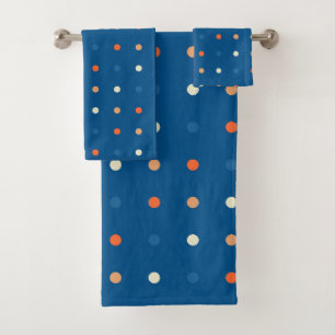 Blu, white and Orange Dots Bath Towel Set