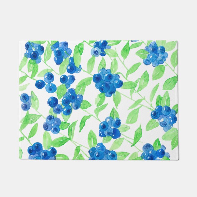 Bluberries watercolor pattern doormat (Front)