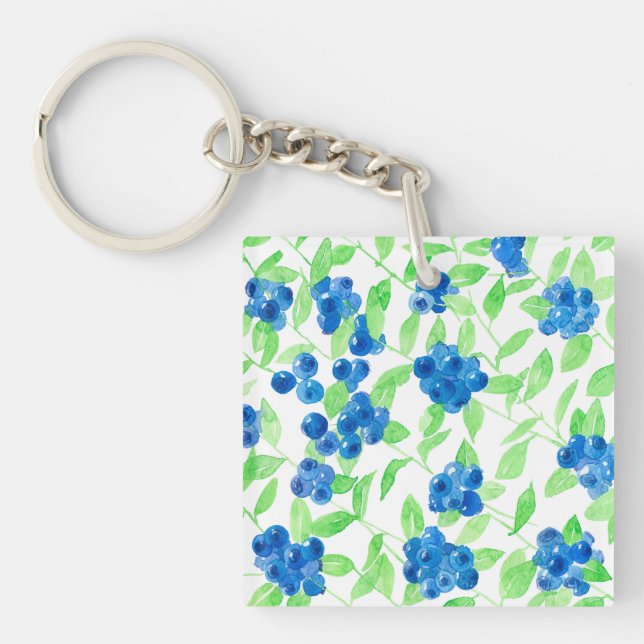 Bluberries watercolor pattern keychain (Front)