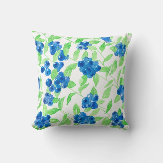 Bluberries watercolor pattern throw pillow (Front)