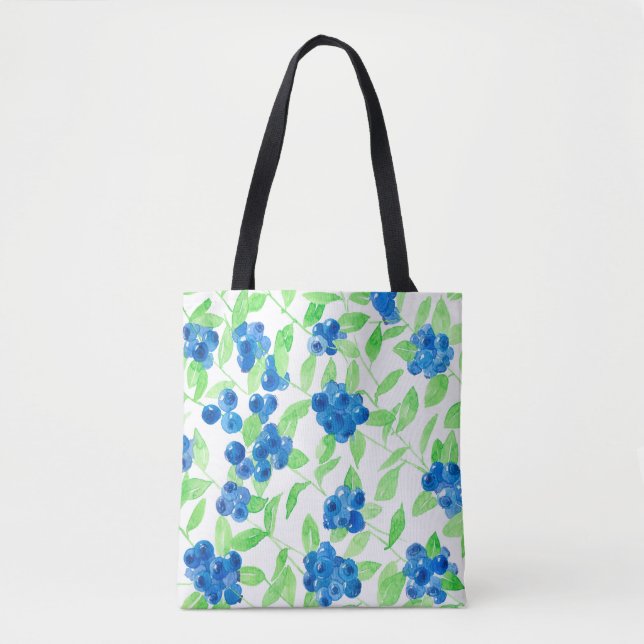 Bluberries watercolor pattern tote bag (Front)