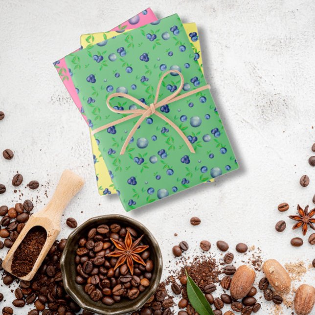 Bluberry yellow pink green pattern wrapping paper sheets (Creator Uploaded)