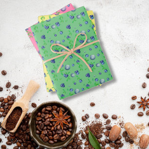 Bluberry yellow pink green pattern wrapping paper sheets