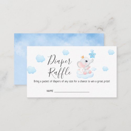 Blue Сloud Elephant Baby Shower Diaper Raffle Enclosure Card