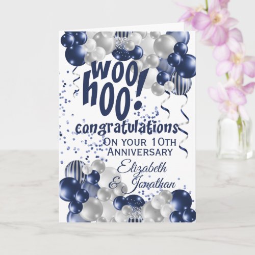  Blue 10th Anniversary Congratulations Card