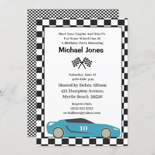 Blue 10th Birthday Race Car Invitation