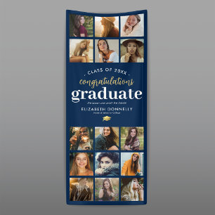 Blue 15 Photo Vertical Graduation Party Banner
