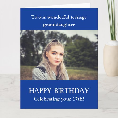 Blue 17th Birthday Photo card granddaughter teen