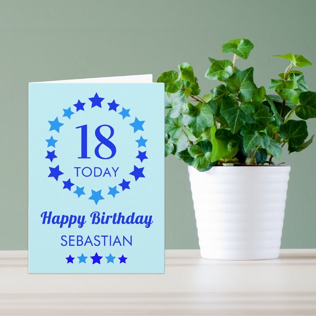 Blue 18 Today or Any Age Customizable Birthday Car Card (Creator Uploaded)