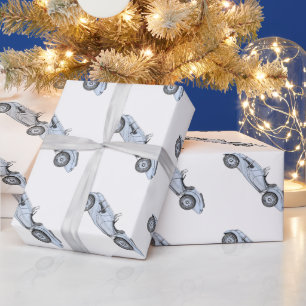 Blue 1936 BMW 328 Pencil Style Rendering Wrapping Paper