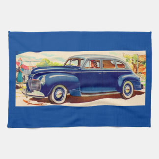 blue 1941 Plymouth Kitchen Towel