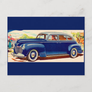blue 1941 Plymouth Postcard