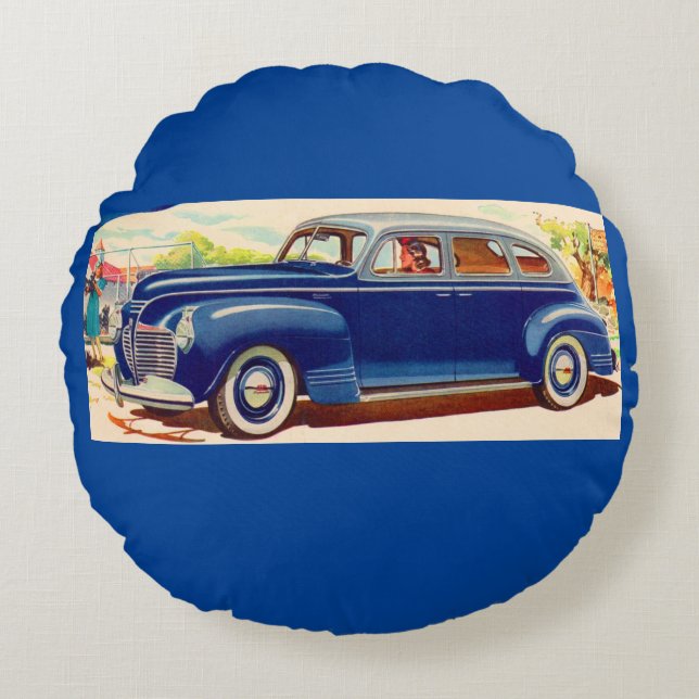 blue 1941 Plymouth Round Pillow (Front)