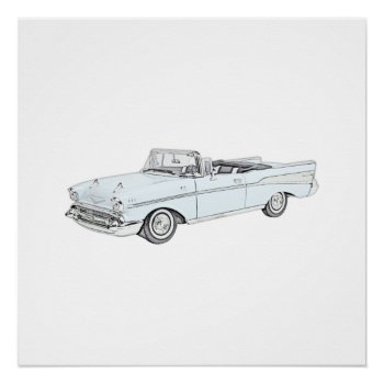 Blue 1957 Chevy Bel Air Convertible Illustration Poster by PNGDesign at Zazzle