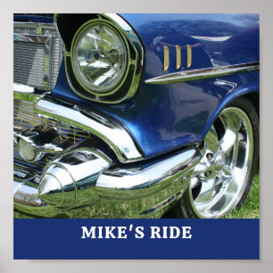 Blue 1957 Chevy, Name or Message, Your Photo Poster