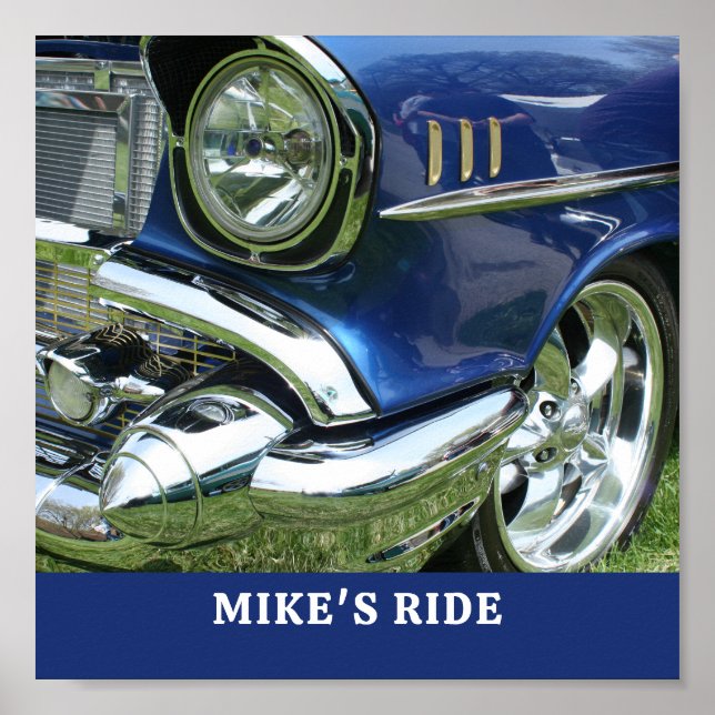 Blue 1957 Chevy, Name or Message, Your Photo Poster (Front)