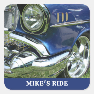 Blue 1957 Chevy, Name or Message, Your Photo Square Sticker