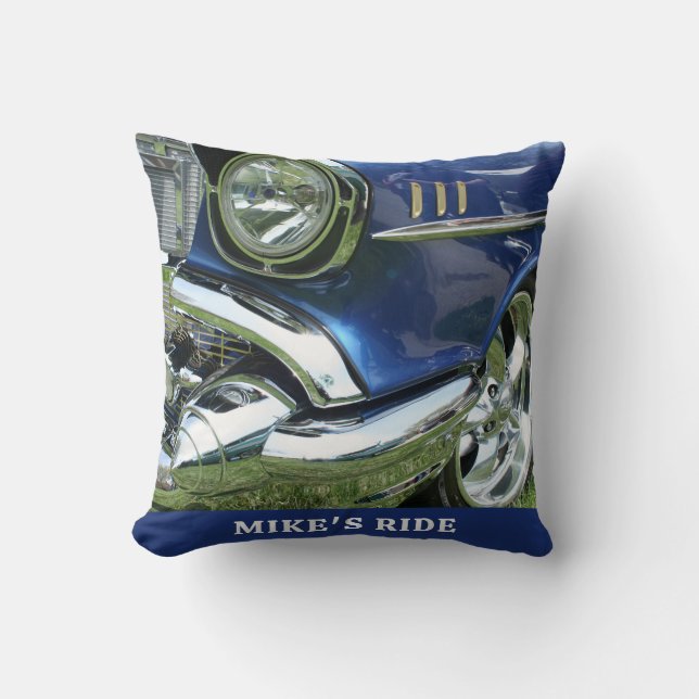 Blue 1957 Chevy, Name or Message, Your Photo Throw Pillow (Front)