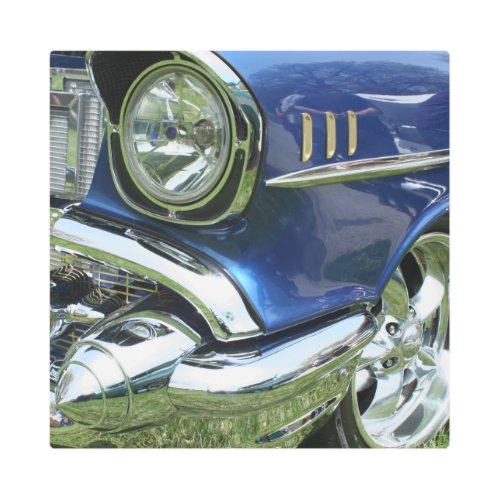 Blue 1957 Chevy Vintage Car Metal Print
