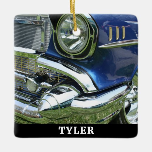 Blue 1957 Chevy Vintage Car Name or Your Photo Ceramic Ornament