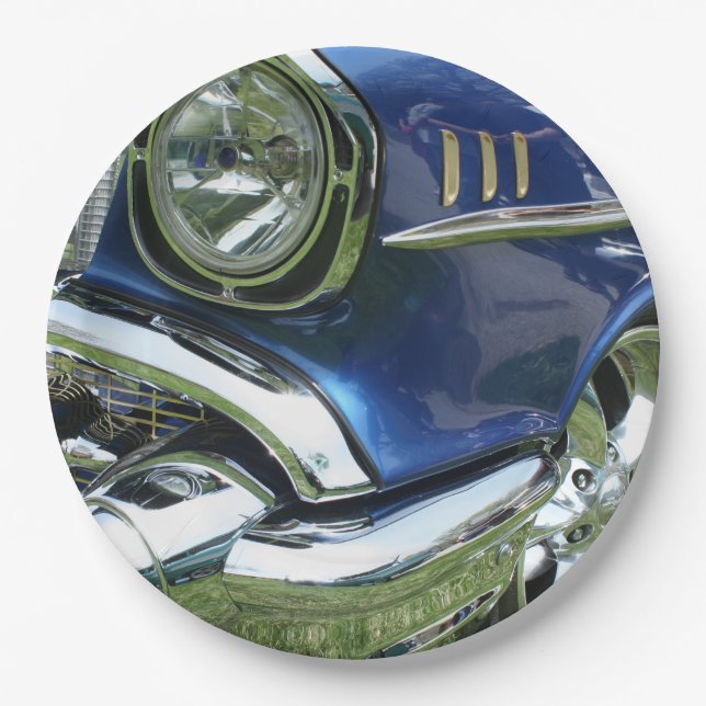 Blue 1957 Chevy Vintage Car Paper Plates (Front)