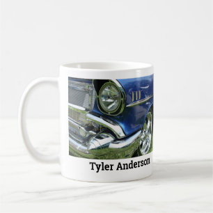 Blue 1957 Chevy Vintage Car Photo, DIY Name Coffee Mug