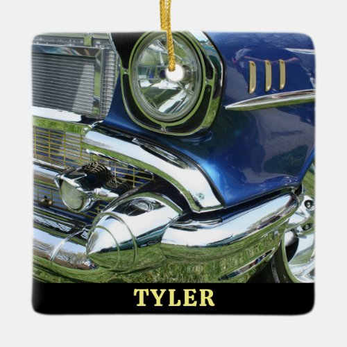 Blue 1957 Chevy Vintage Car Yel Name Your Photo Ceramic Ornament