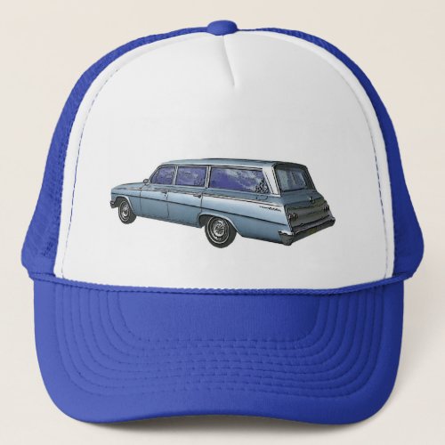 Blue 1962 Chevrolet station wagon Trucker Hat