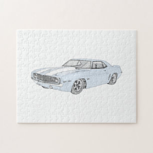 Blue 1969 Chevy Camaro Drawing Jigsaw Puzzle