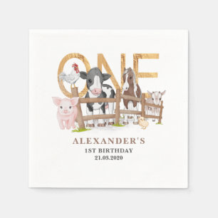 Blue 1st Birthday Farm Animals Barnyard Kids Napki Napkins