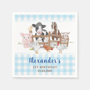 Blue 1st Birthday Farm Animals Barnyard Kids Napkins