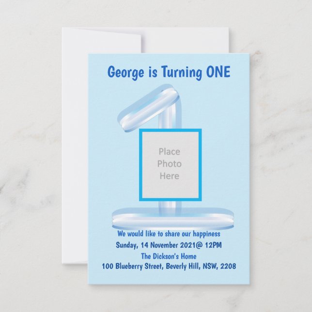 Blue 1st Birthday Invitation (Front)