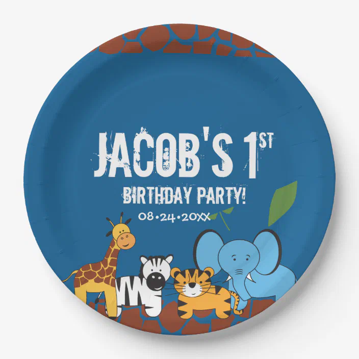 Blue Jungle Safari 1st Birthday Tableware Party Cups Decoration Animal 